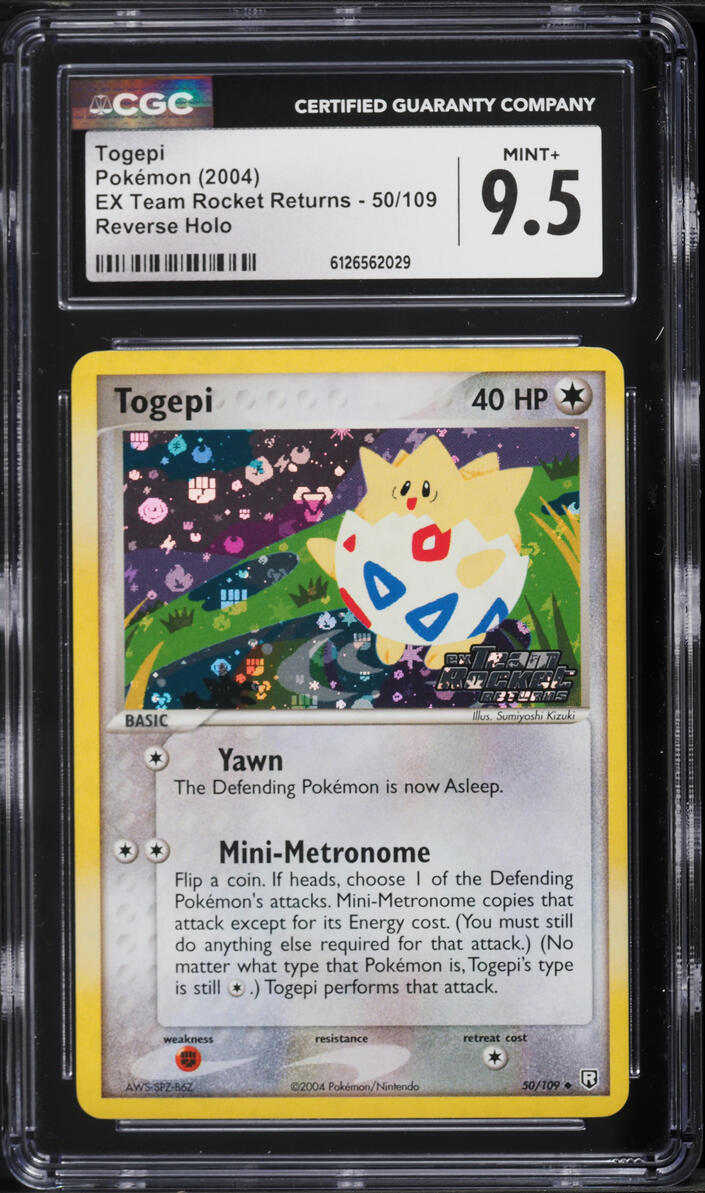 2004 Pokemon EX Team Rocket Returns Reverse Holo Togepi #50 CGC 9.5 MINT+