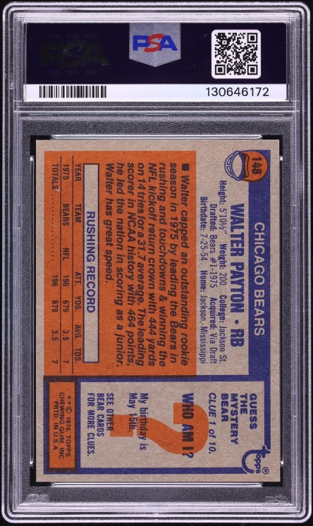 1976 Topps Football Walter Payton ROOKIE #148 PSA 7 NRMT