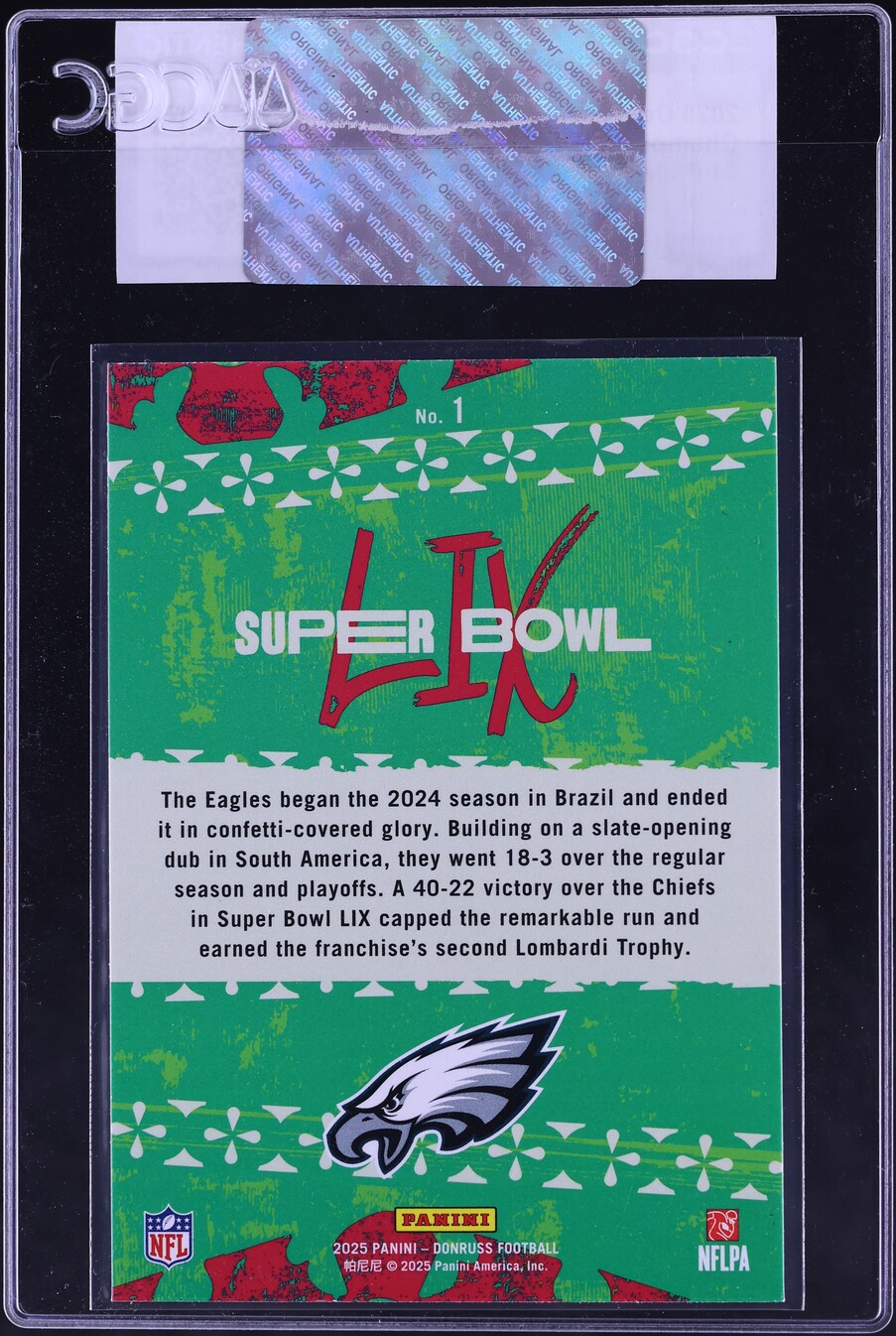 2025 Donruss Super Bowl LIX Champions Philadelphia Eagles #1 CGC AUTH