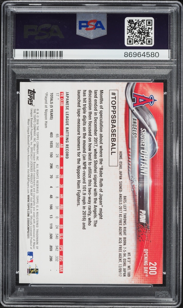 2018 Topps Opening Day Shohei Ohtani ROOKIE #200 PSA 10 GEM MINT