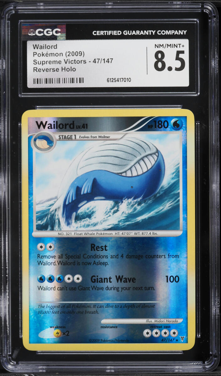 2009 Pokemon Platinum Supreme Victors Reverse Holo Wailord #47 CGC 8.5 NM-MT+