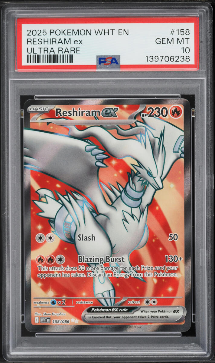 2025 Pokemon Scarlet & Violet White Flare Full Art Reshiram EX #158 PSA 10 GEM MINT