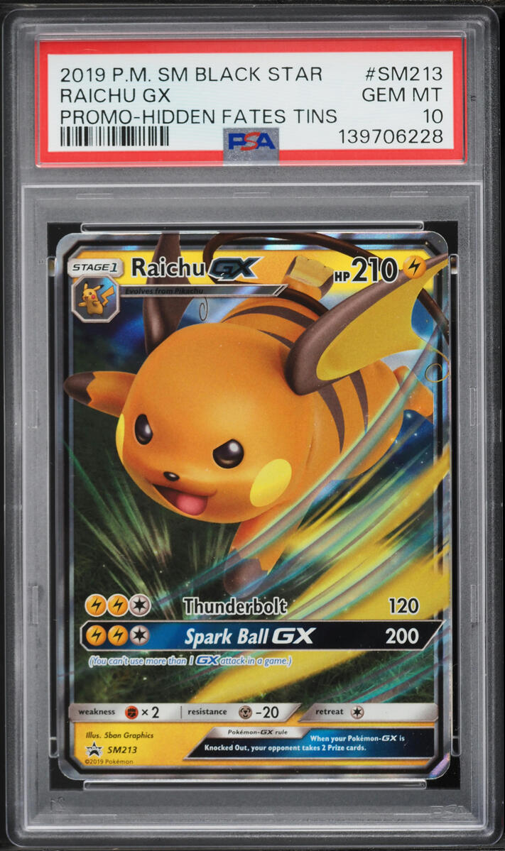 2019 Pokemon Sun & Moon Promo Hidden Fates Holo Raichu GX #SM213 PSA 10 GEM MINT
