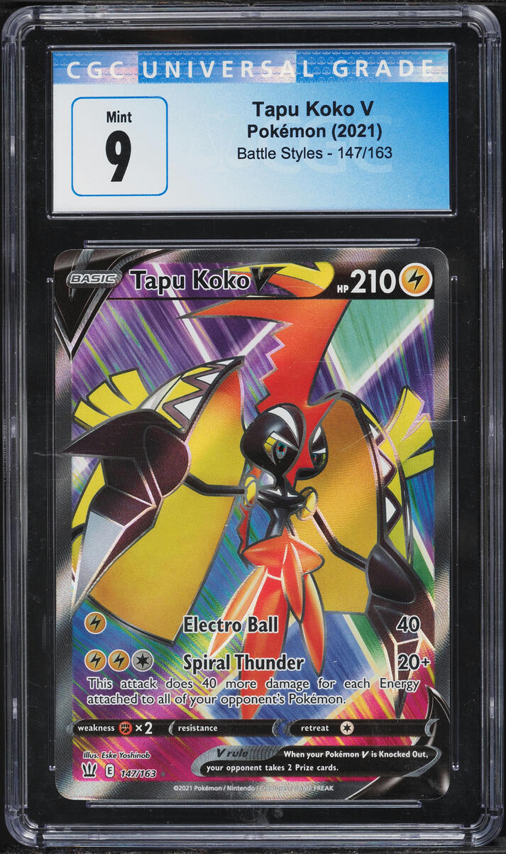 2021 Pokemon Sword & Shield Battle Styles Full Art Tapu Koko V #147 CGC 9 MINT