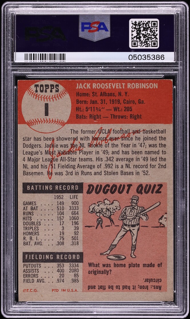 1953 Topps Jackie Robinson #1 PSA 7 NRMT
