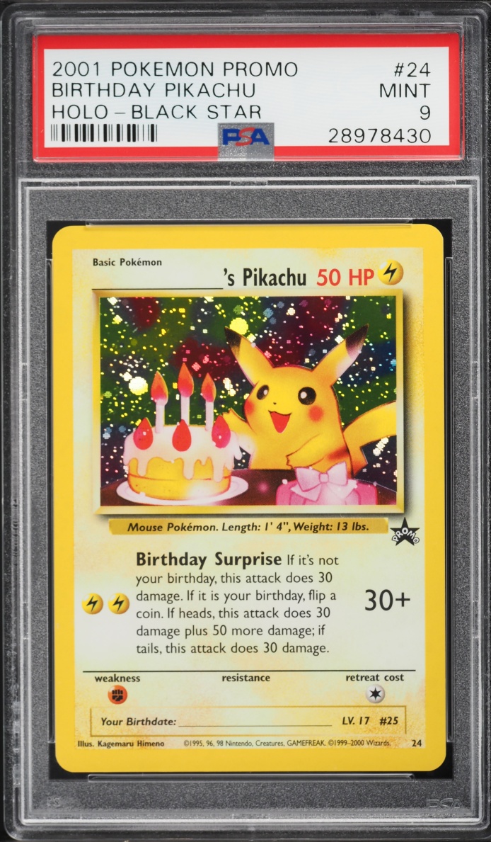 2001 Pokemon Black Star Promo Holo Birthday Pikachu #24 PSA 9 MINT