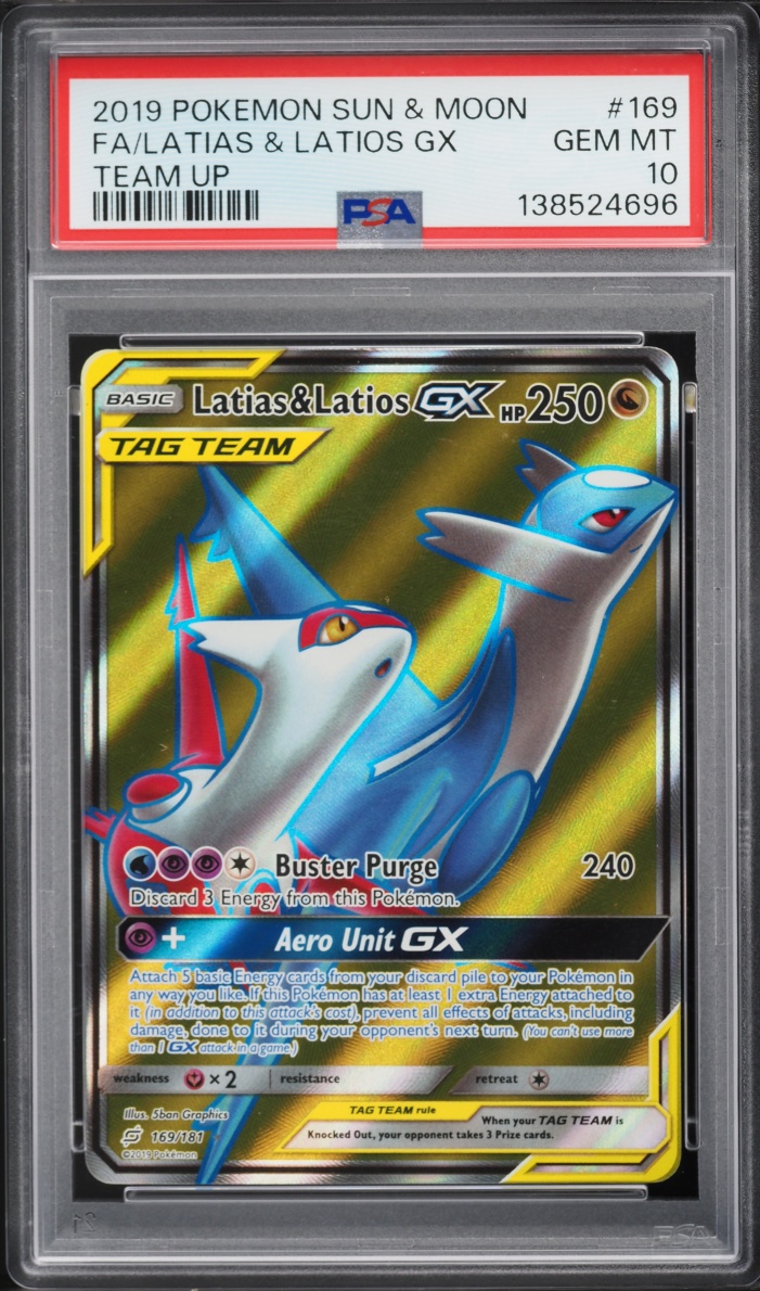 2019 Pokemon Sun & Moon Team Up Full Art Latias & Latios Gx #169 PSA 10 GEM MINT