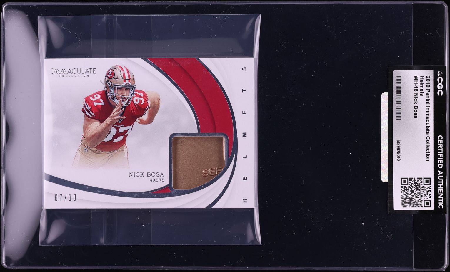 2019 Immaculate Collection Helmets Nick Bosa RELIC /10 #IH-18 CGC AUTH