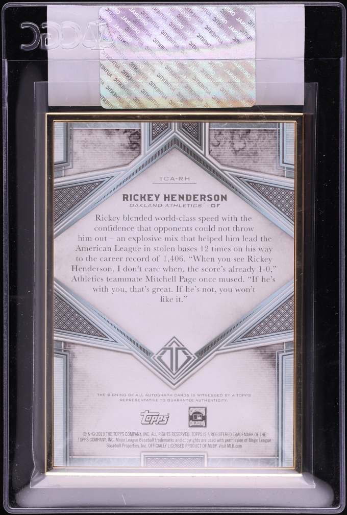 2019 Topps Transcendent Emerald Rickey Henderson AUTO /15 #TCA-RH CGC AUTH - Photo 2