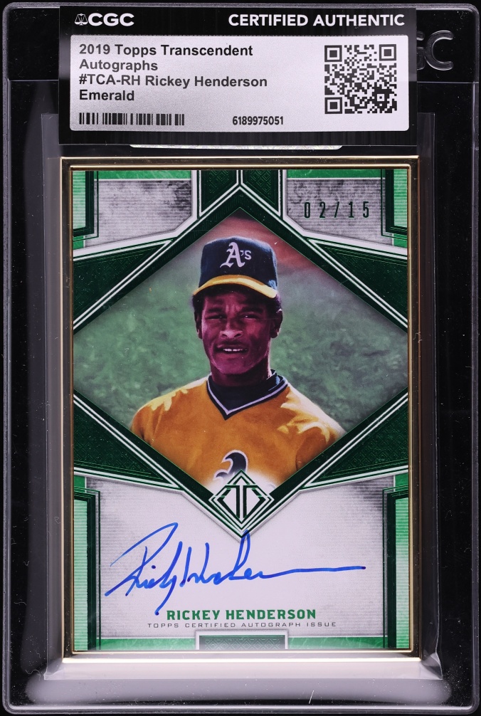 2019 Topps Transcendent Emerald Rickey Henderson AUTO /15 #TCA-RH CGC AUTH