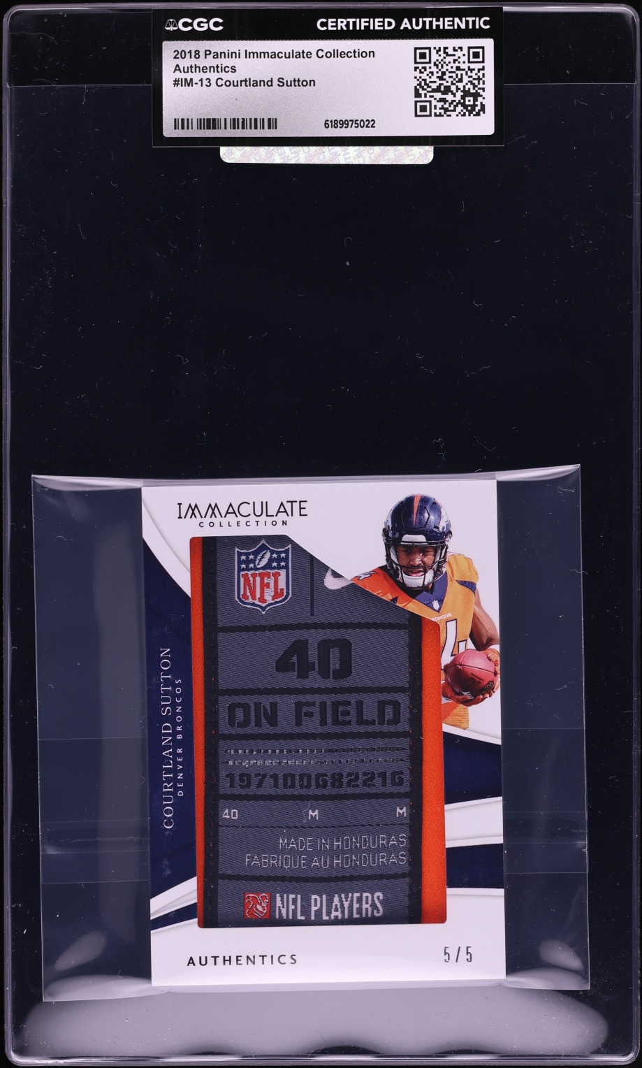 2018 Immaculate Collection Authentics Courtland Sutton ROOKIE PATCH 5/5 #IM-13 CGC AUTH