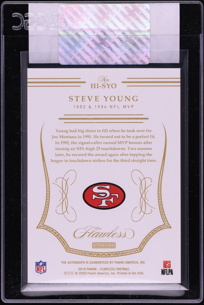 2019 Panini Flawless Honored Ink Steve Young AUTO /15 #HI-SYO CGC AUTH - Photo 2