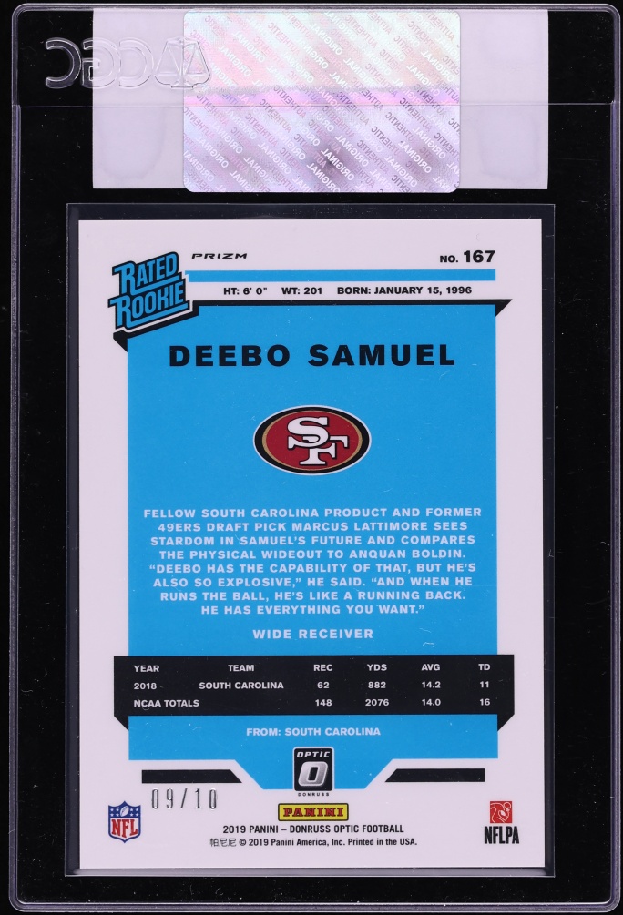 2019 Donruss Optic Gold Deebo Samuel ROOKIE /10 #167 CGC AUTH - Photo 2