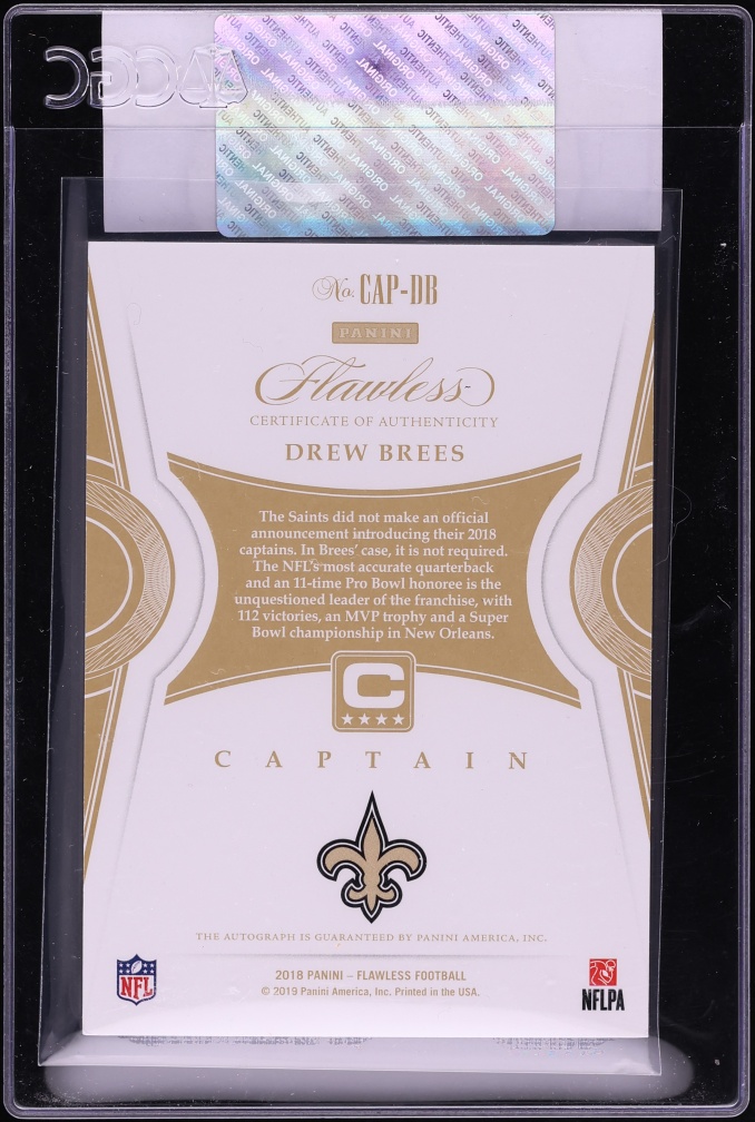 2018 Panini Flawless Captain Drew Brees AUTO /10 #CAP-DB CGC AUTH - Photo 2