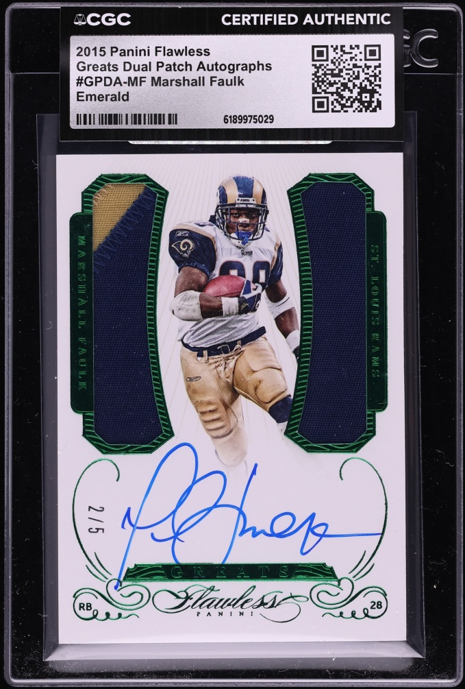 2015 Panini Flawless Greats Dual Emerald Marshall Faulk PATCH AUTO /5 #GPDA-MF CGC AUTH
