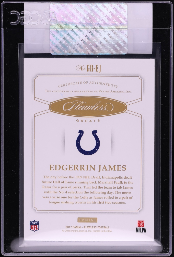 2017 Panini Flawless Greats Emerald Edgerrin James AUTO /5 #GR-EJ CGC AUTH - Photo 2