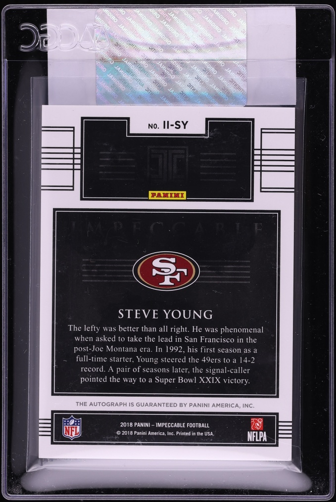 2018 Panini Impeccable Indelible Ink Steve Young AUTO /10 #II-SY CGC AUTH - Photo 2