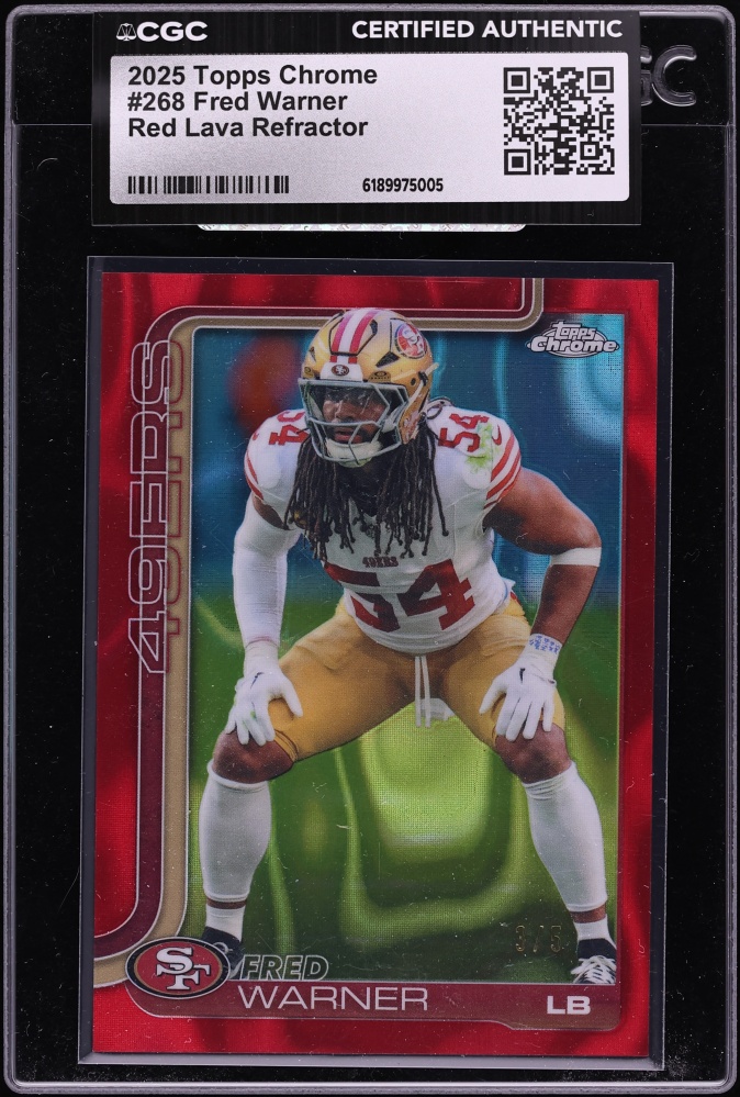 2025 Topps Chrome Red Lava Refractor Fred Warner /5 #268 CGC AUTH