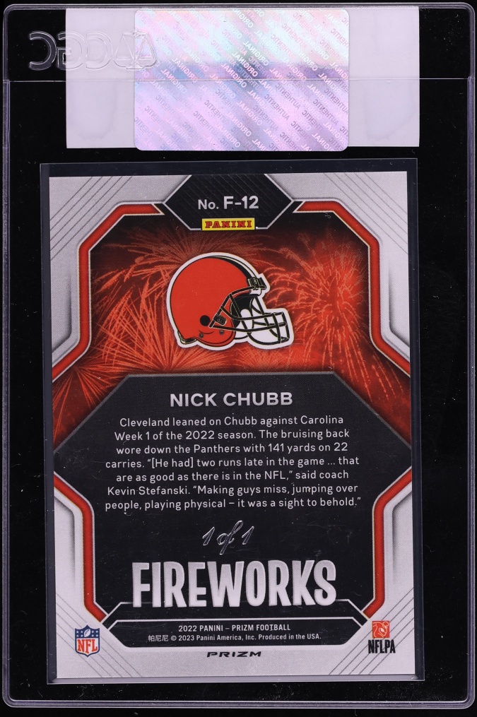 2022 Panini Prizm Fireworks Black Finite Nick Chubb 1/1 #F-12 CGC AUTH - Photo 2