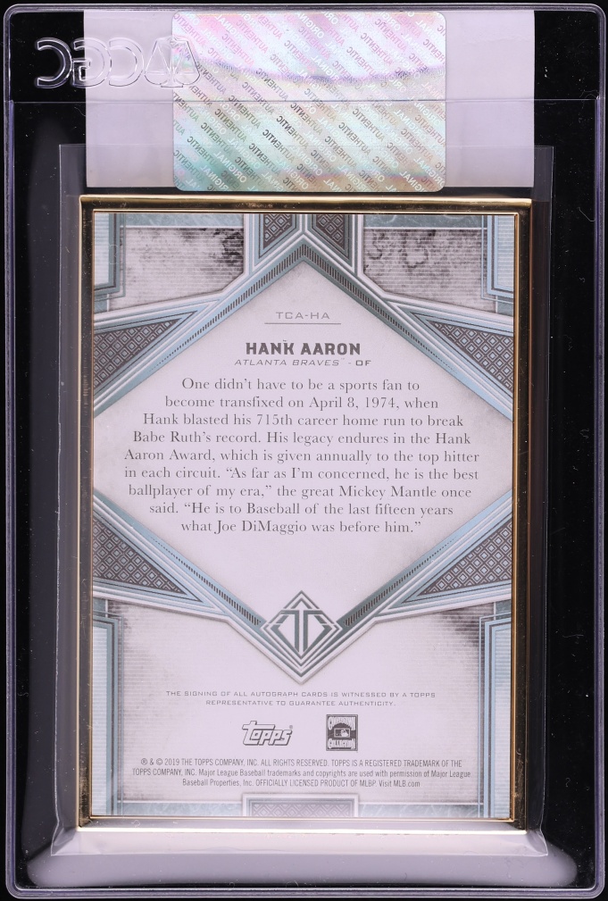2020 Topps Transcendent Collection Hank Aaron AUTO /25 #TCA-HA CGC AUTH - Photo 2