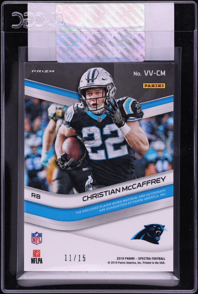 2019 Panini Spectra Vested Veterans Neon Pink Christian McCaffrey PATCH AUTO /15 #VVCM CGC AUTH - Photo 2