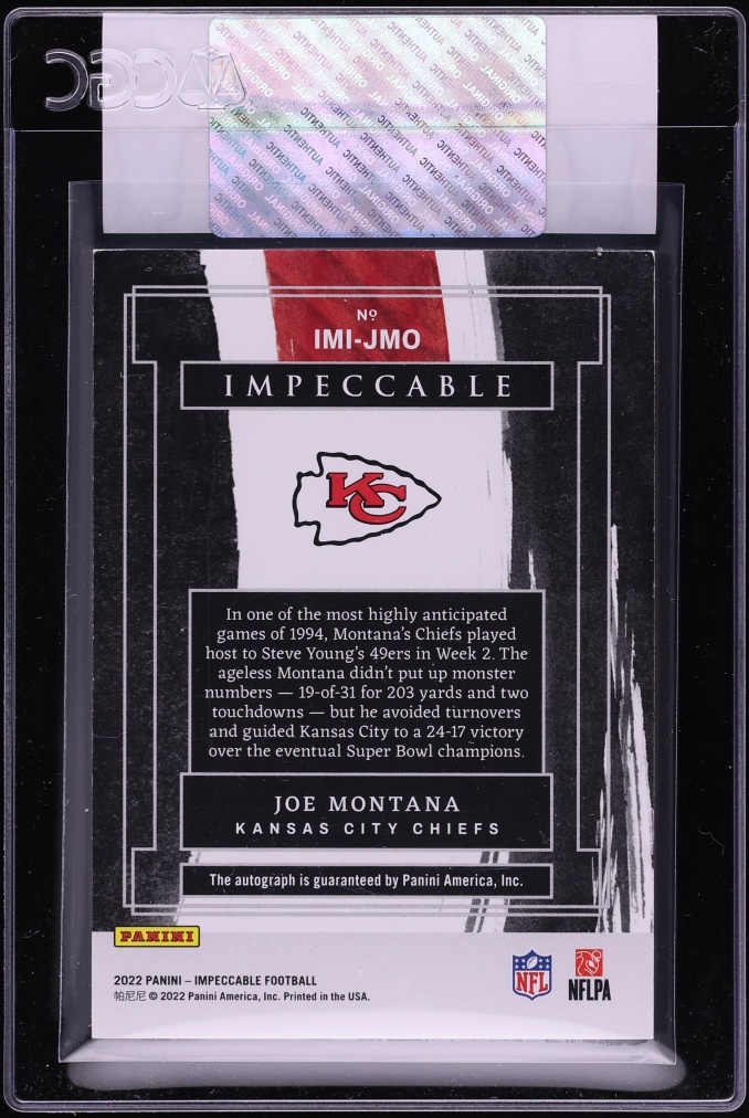 2022 Panini Impeccable Immortal Ink Joe Montana AUTO 10/10 #IMI-JMO CGC AUTH - Photo 2