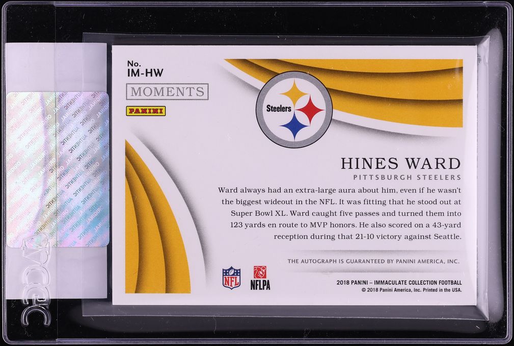 2018 Immaculate Collection Moments Hines Ward AUTO /15 #IM-HW CGC AUTH - Photo 2
