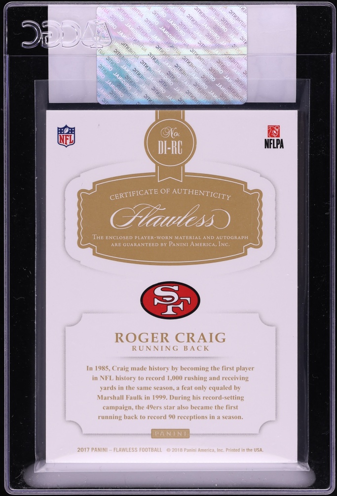 2017 Panini Flawless Distinguished Roger Craig PATCH AUTO /25 #DI-RC CGC AUTH - Photo 2
