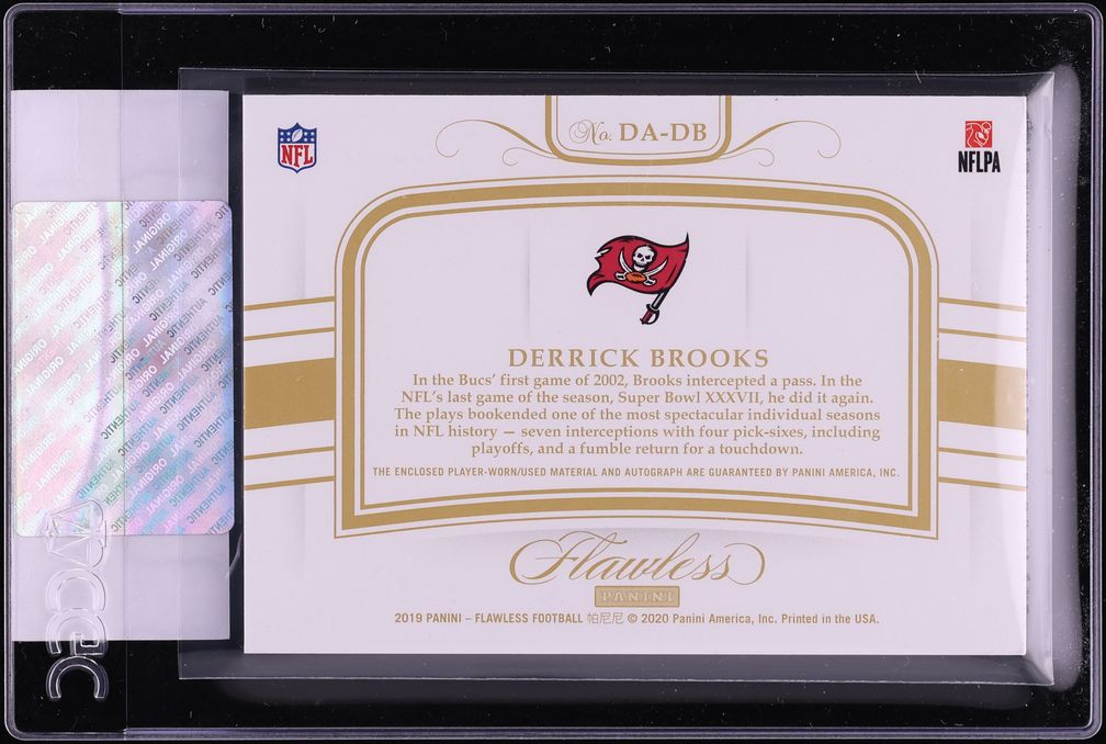 2019 Panini Flawless Distinguished Derrick Brooks PATCH AUTO /25 #DA-DB CGC AUTH - Photo 2