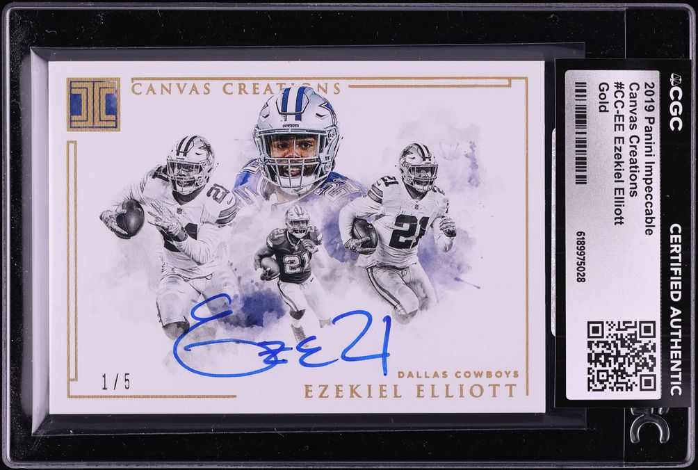 2019 Panini Impeccable Canvas Creations Gold Ezekiel Elliott AUTO 1/5 #CC-EE CGC AUTH
