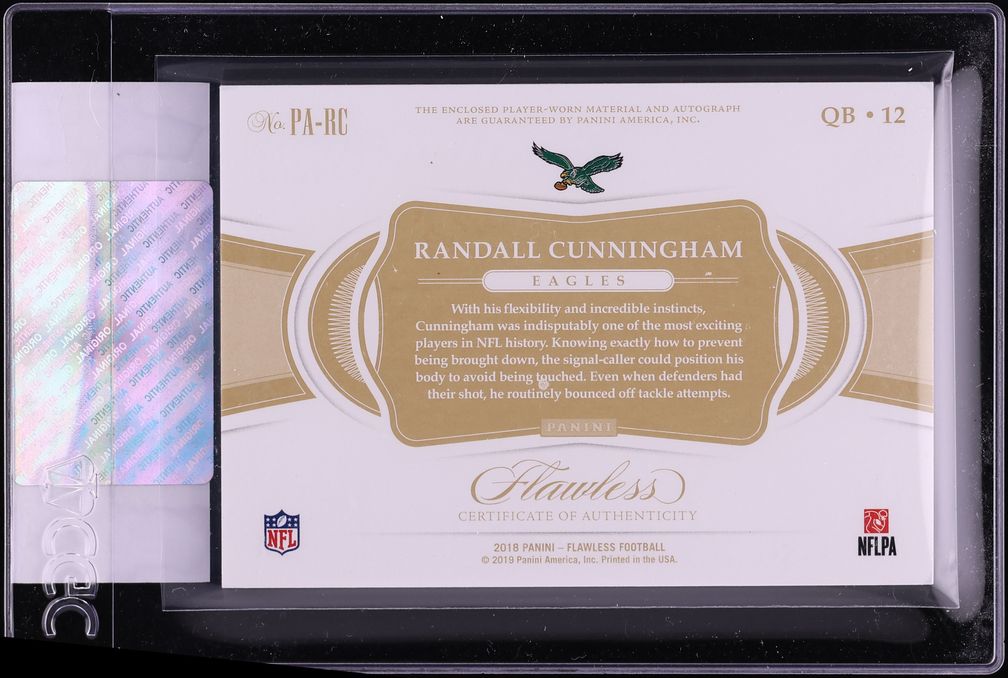 2018 Panini Flawless Randall Cunningham PATCH AUTO /25 #PA-RC CGC AUTH - Photo 2