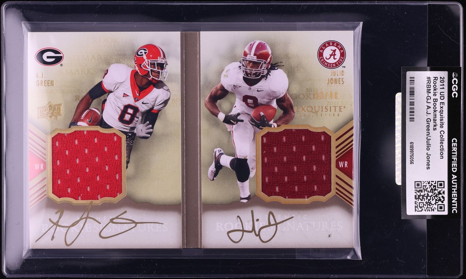 2011 Exquisite Collection Bookmarks A.J. Green Julio Jones ROOKIE PATCH AUTO #RBM-GJ CGC AUTH