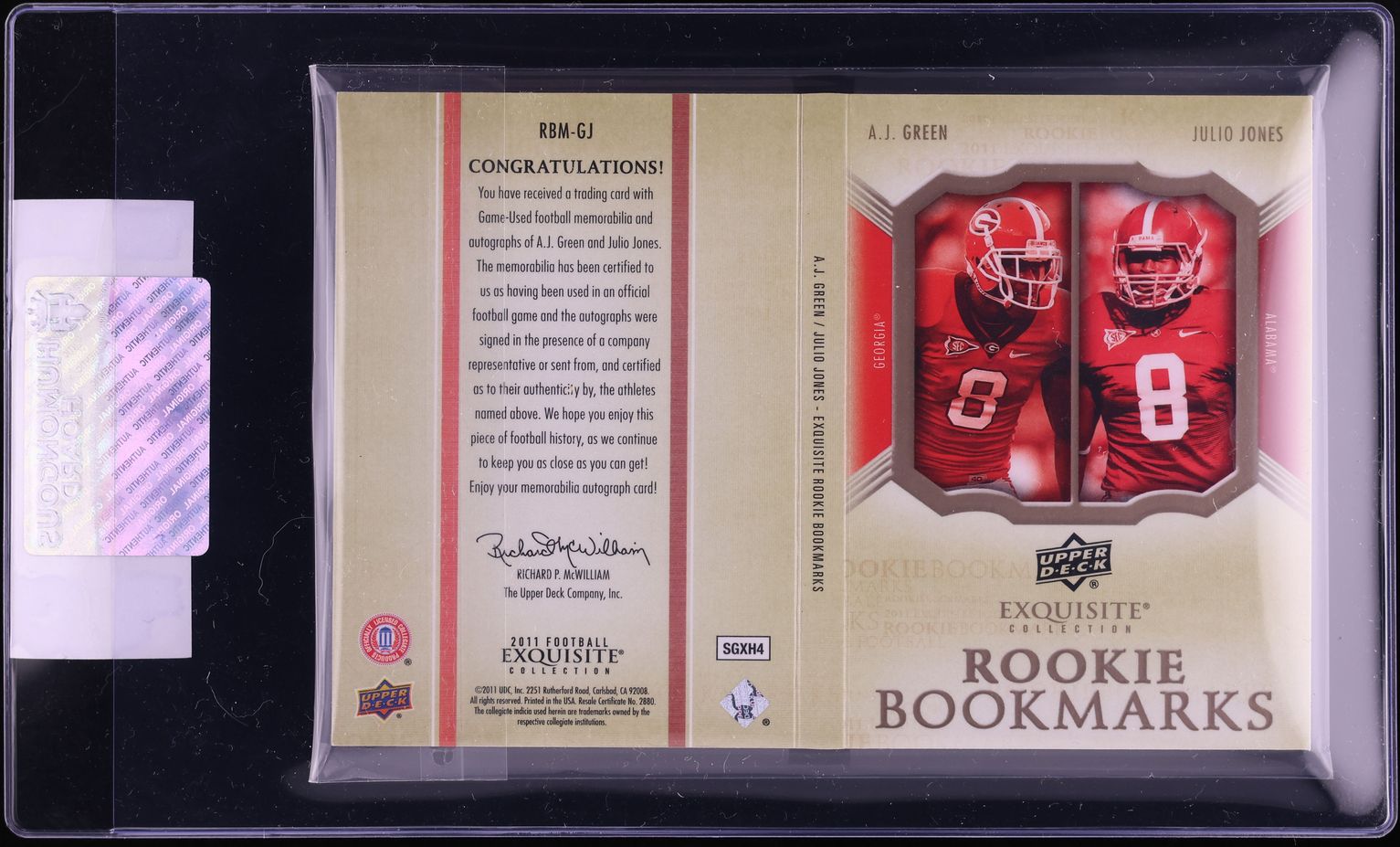 2011 Exquisite Collection Bookmarks A.J. Green Julio Jones ROOKIE PATCH AUTO #RBM-GJ CGC AUTH - Photo 2
