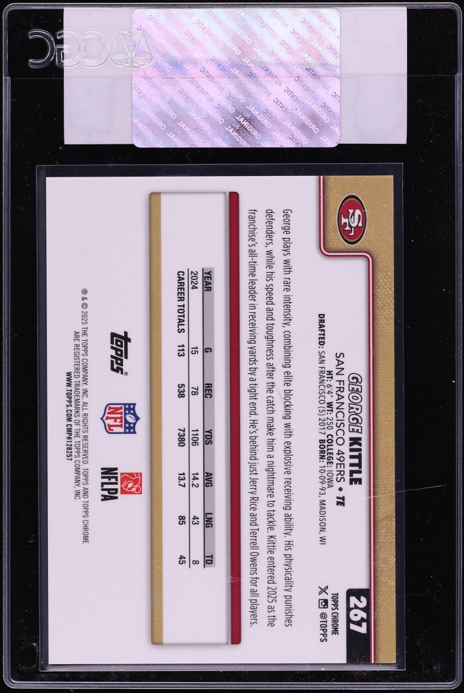2025 Topps Chrome Molten Mercury FDI Refractor George Kittle /6 #267 CGC AUTH - Photo 2