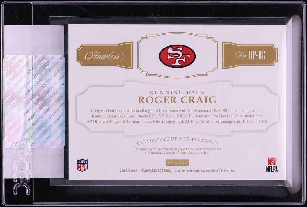 2017 Panini Flawless Dual Roger Craig PATCH AUTO /25 #DP-RC CGC AUTH - Photo 2