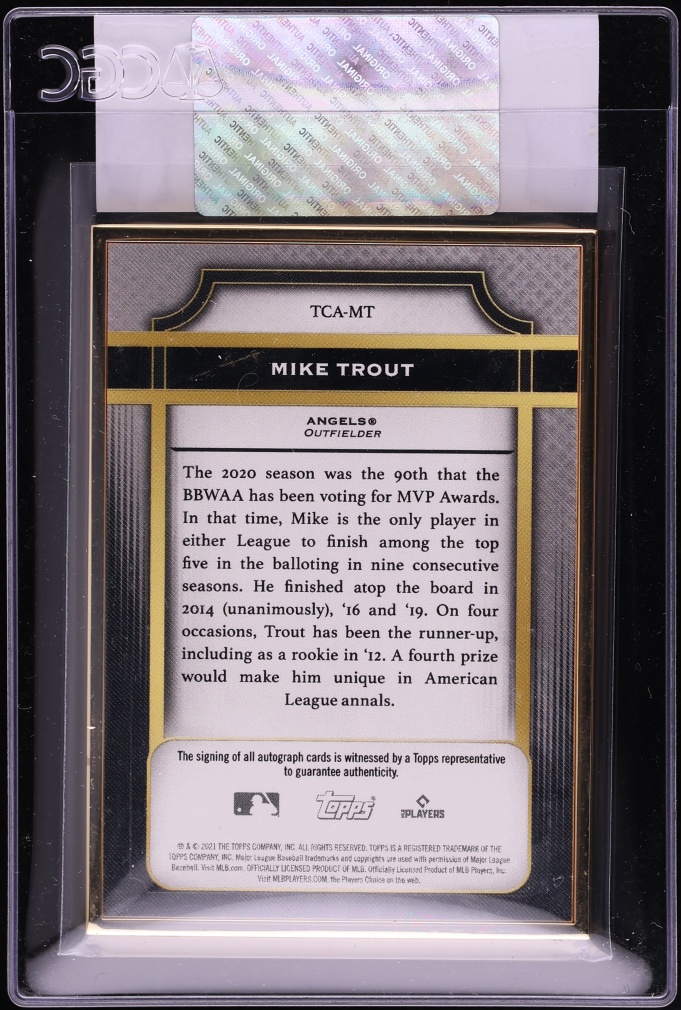 2021 Topps Transcendent Collection Mike Trout AUTO /20 #TCA-MT CGC AUTH - Photo 2