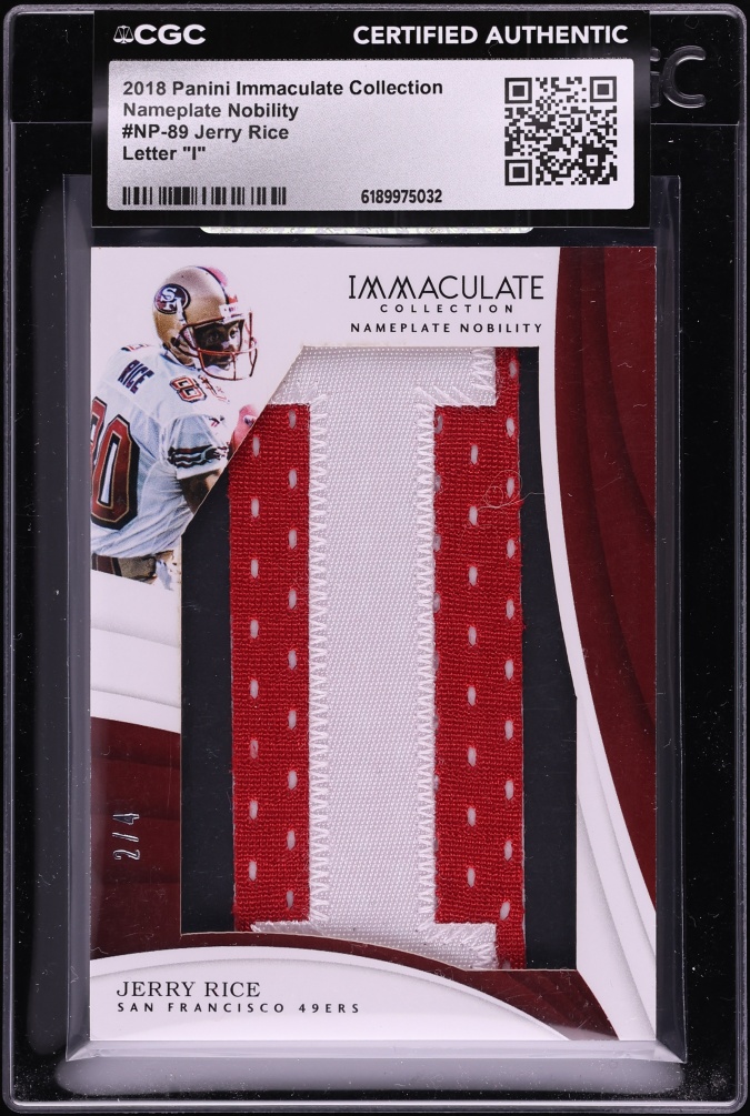 2018 Immaculate Collection Nameplate Nobility Jerry Rice PATCH /4 #NP-89 CGC AUTH
