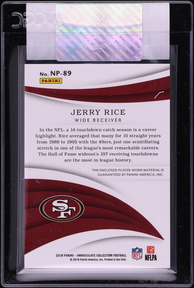 2018 Immaculate Collection Nameplate Nobility Jerry Rice PATCH /4 #NP-89 CGC AUTH - Photo 2