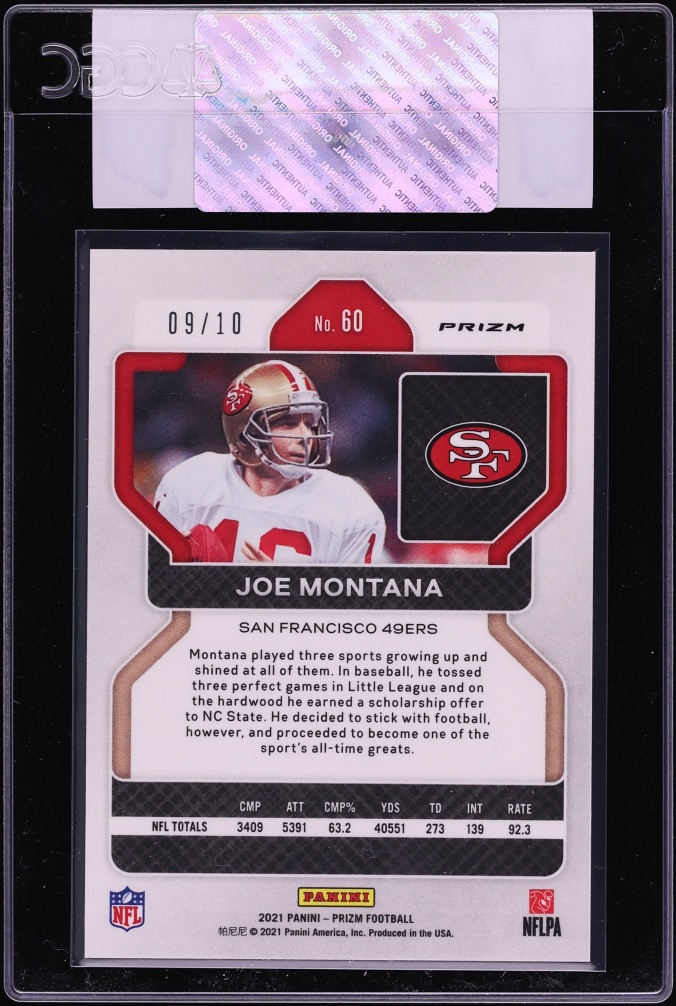 2021 Panini Prizm Gold Shimmer Joe Montana /10 #60 CGC AUTH - Photo 2