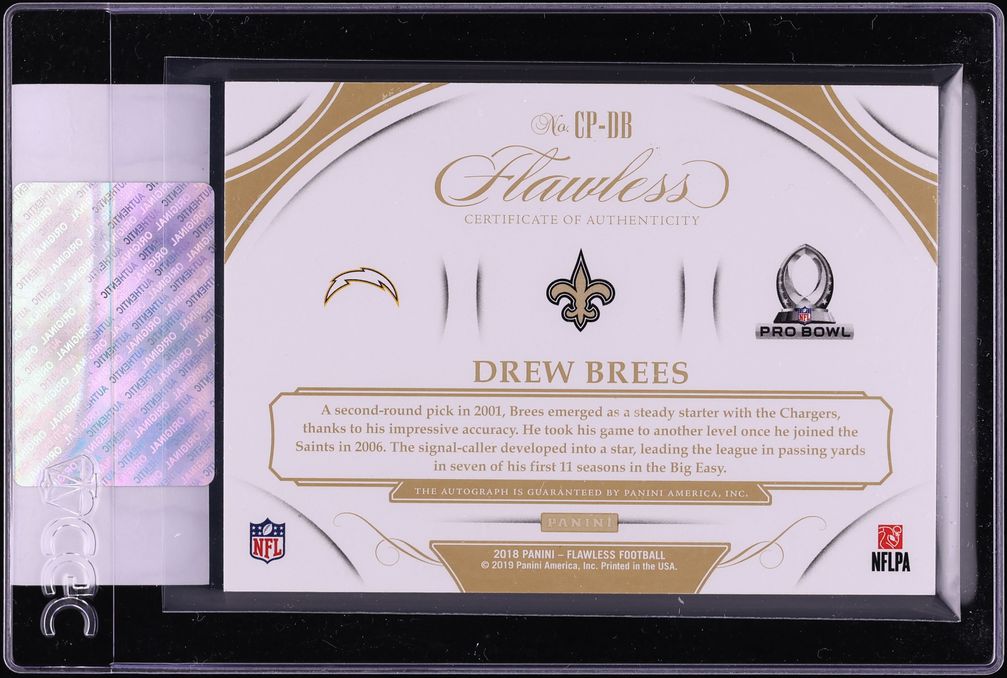 2018 Panini Flawless Career Progressions Drew Brees AUTO /10 #CP-DB CGC AUTH - Photo 2