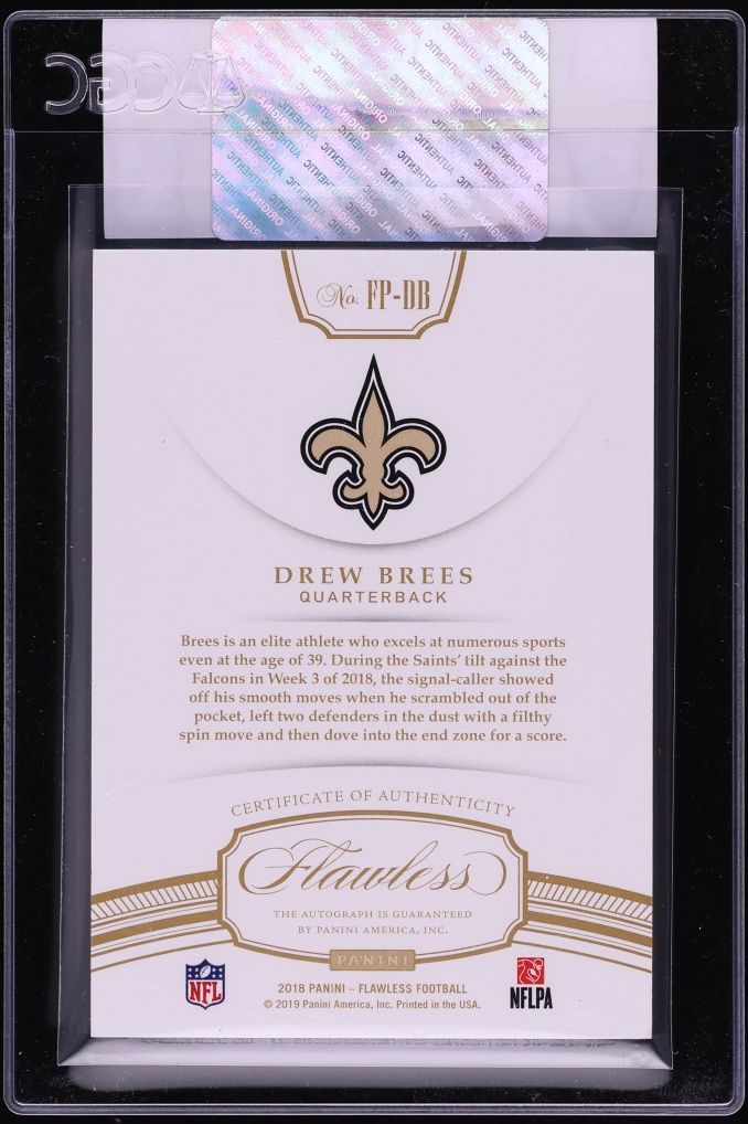 2018 Panini Flawless Penmanship Drew Brees AUTO 10/10 #FP-DB CGC AUTH - Photo 2