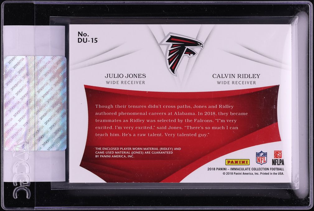 2018 Immaculate Collection Dual Laundry Tag Calvin Ridley Julio Jones NIKE PATCH 1/1 CGC AUTH - Photo 2