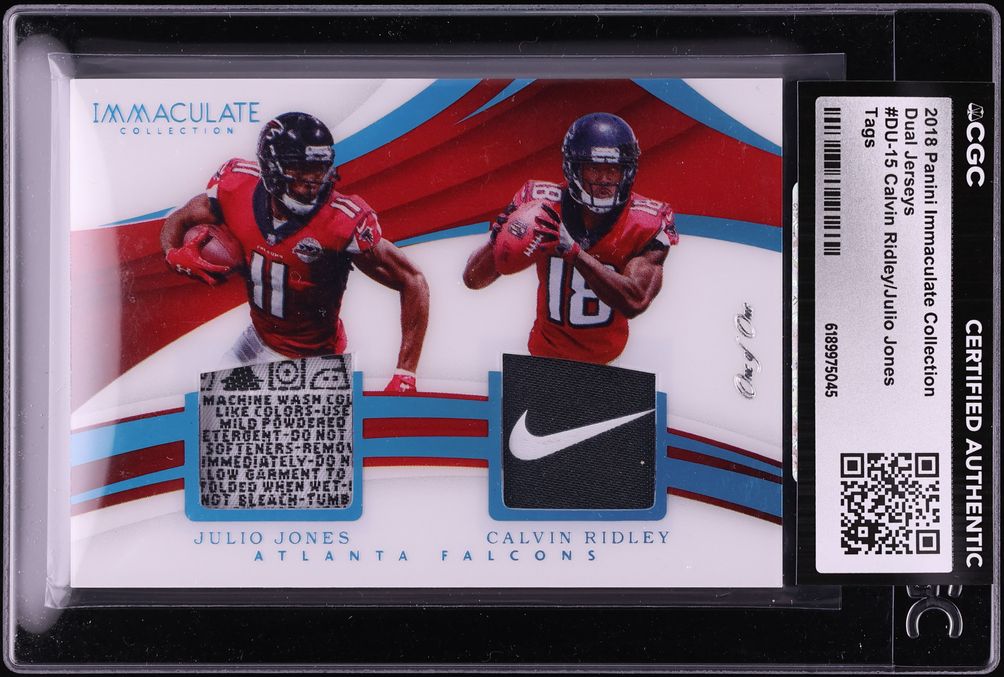 2018 Immaculate Collection Dual Laundry Tag Calvin Ridley Julio Jones NIKE PATCH 1/1 CGC AUTH