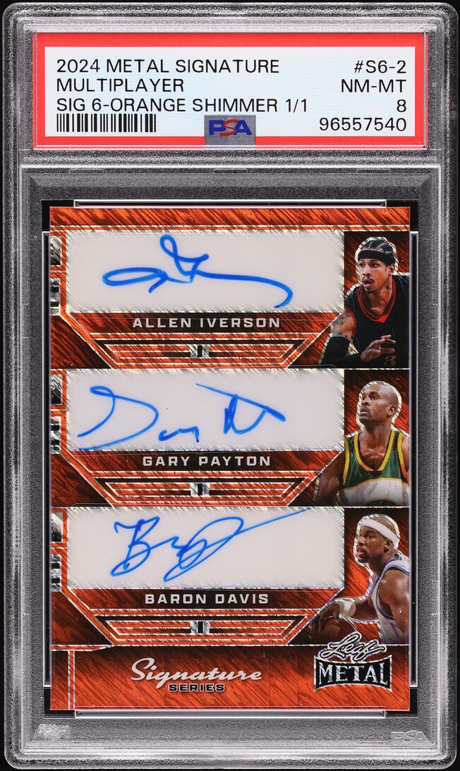 2024 Leaf Metal Signature Series Orange Shimmer Allen Iverson Hardaway Anderson AUTO 1/1 PSA 8