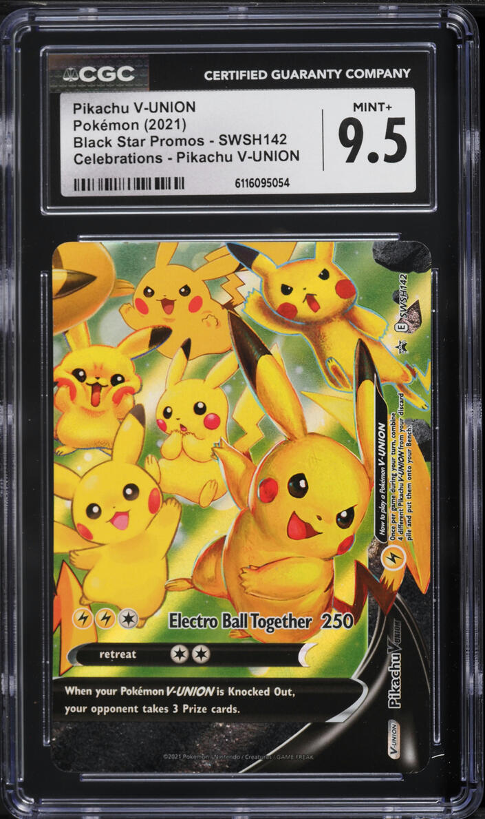 2021 Pokemon Sword & Shield Promo Celebrations Alt Art Pikachu V-UNION #SWSH142 CGC 9.5 MINT+