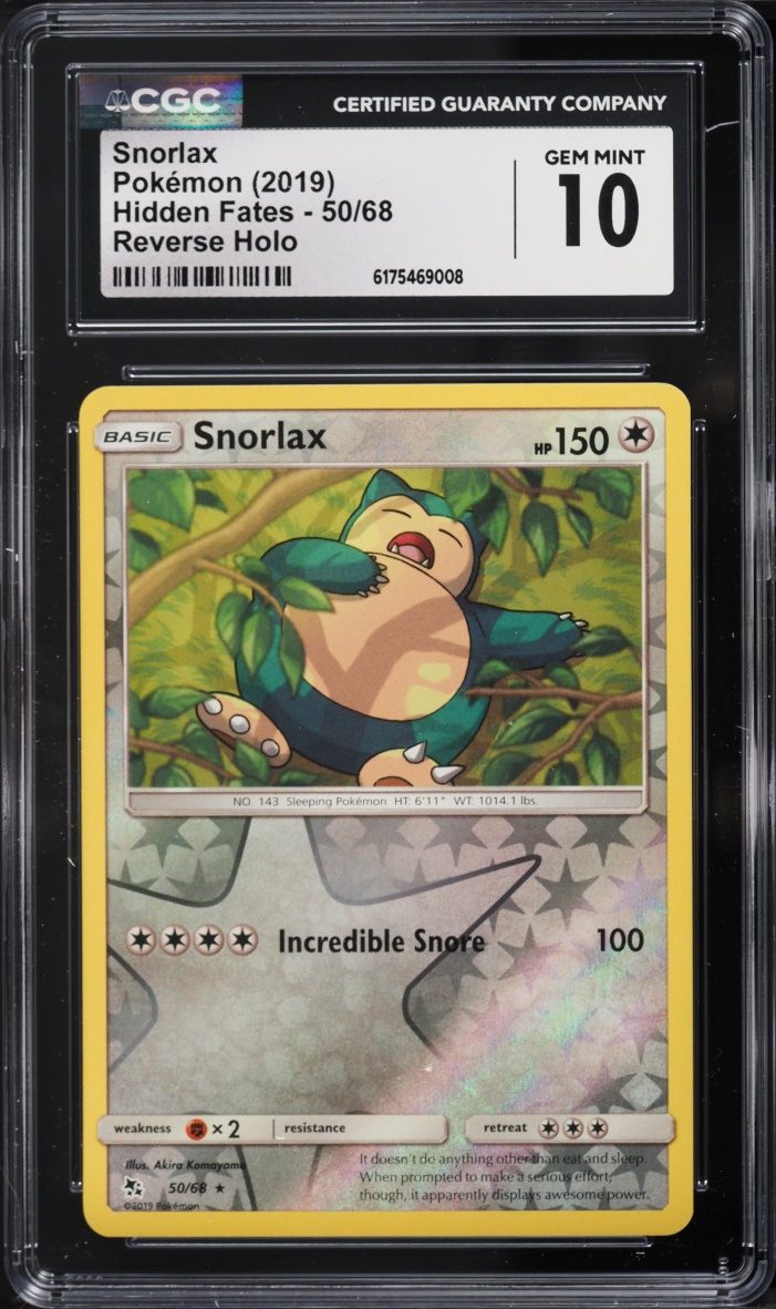 2019 Pokemon Sun & Moon Hidden Fates Reverse Holo Snorlax #50 CGC 10 GEM MINT