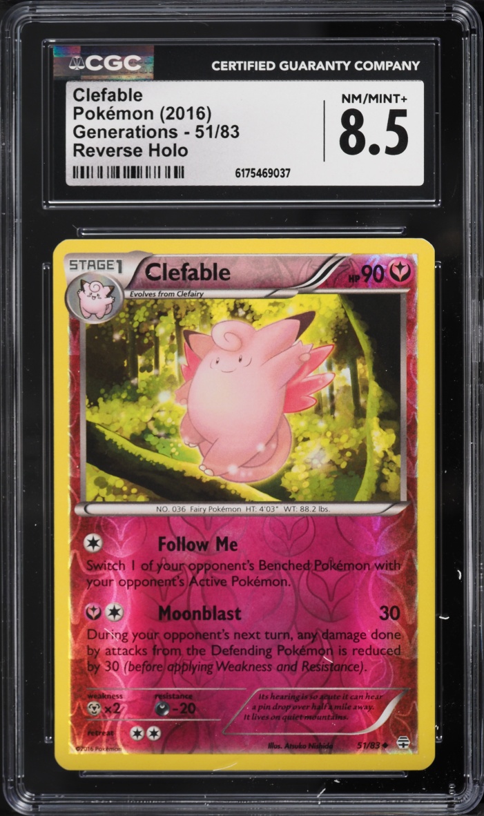 2016 Pokemon XY Generations Reverse Holo Clefable #51 CGC 8.5 NM-MT+