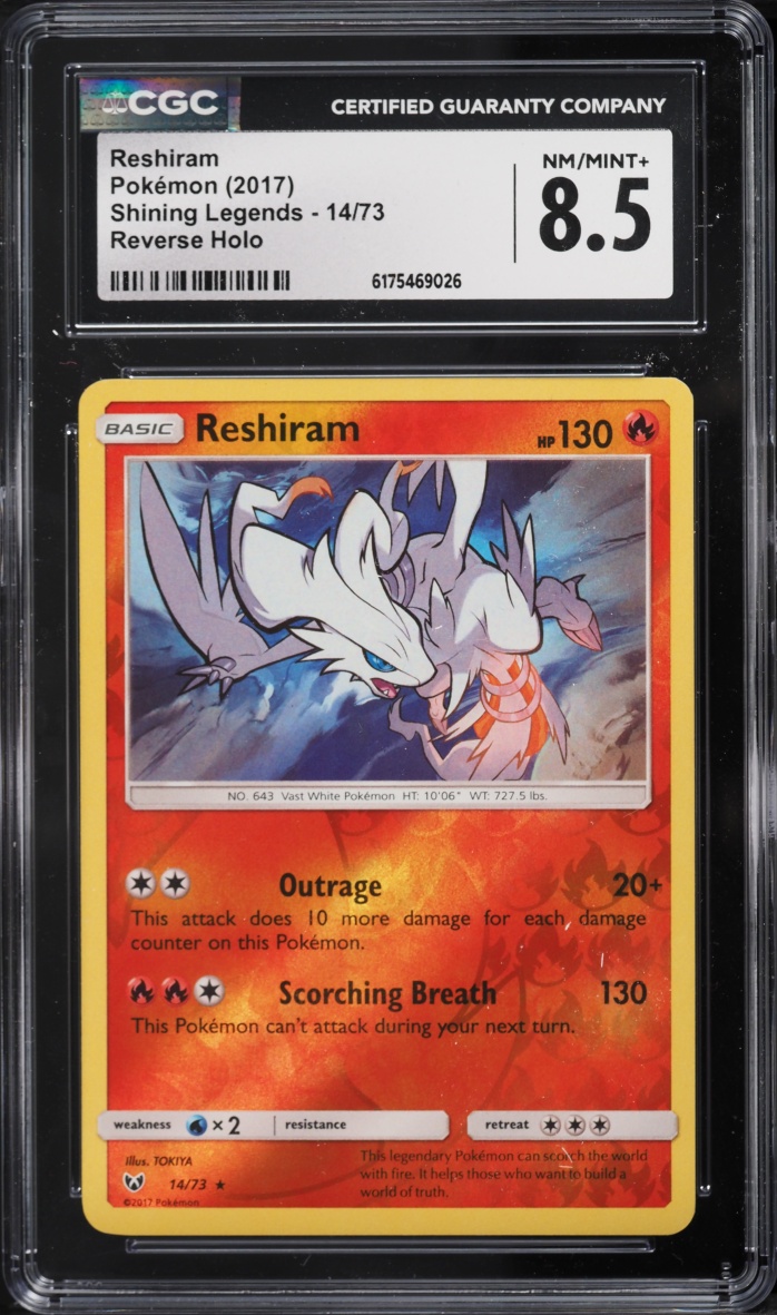 2017 Pokemon Sun & Moon Shining Legends Reverse Holo Reshiram #14 CGC 8.5 NM-MT+