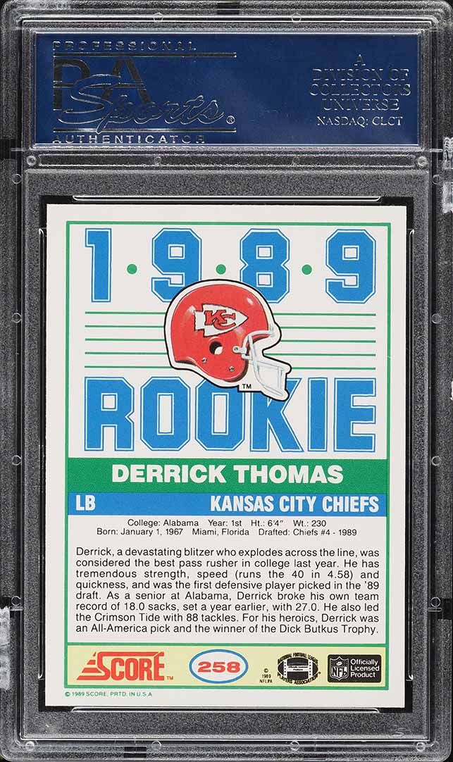 1989 Score Football Derrick Thomas ROOKIE #258 PSA 10 GEM MINT