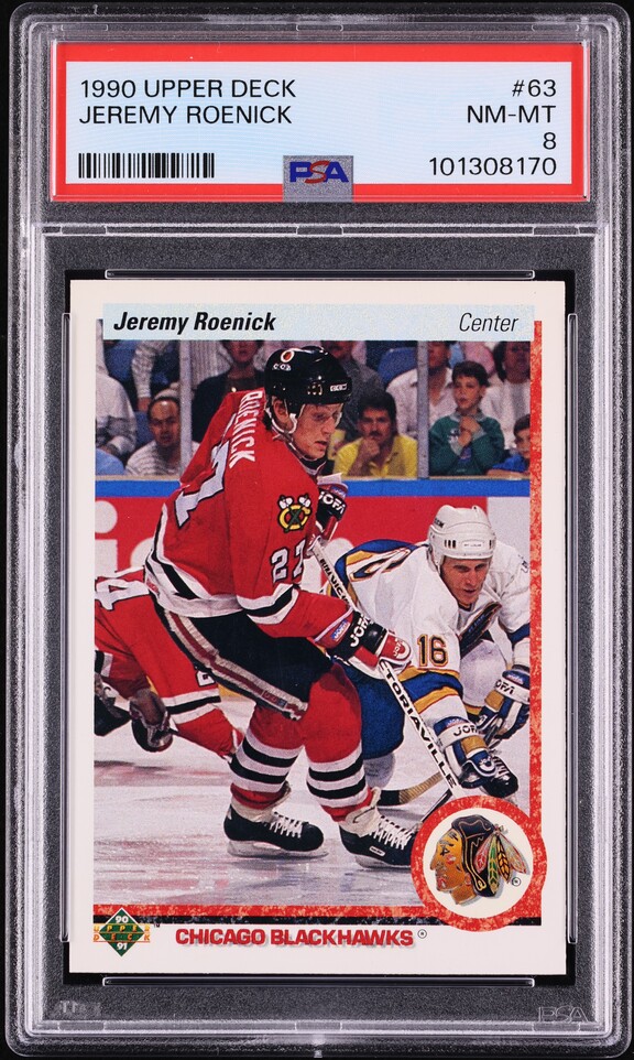 1990 Upper Deck Hockey Jeremy Roenick ROOKIE #63 PSA 8 NM-MT